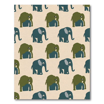 Teal Olive Elephant Repeating Pattern Rug