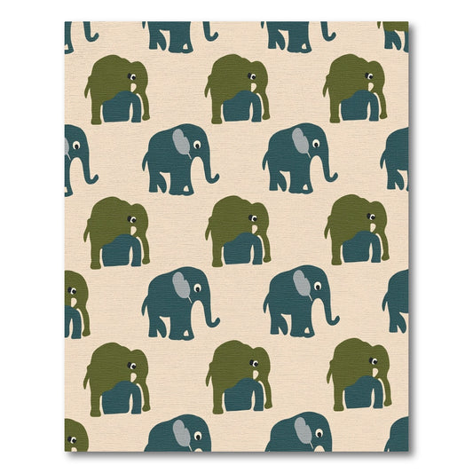 Teal Olive Elephant Repeating Pattern Rug