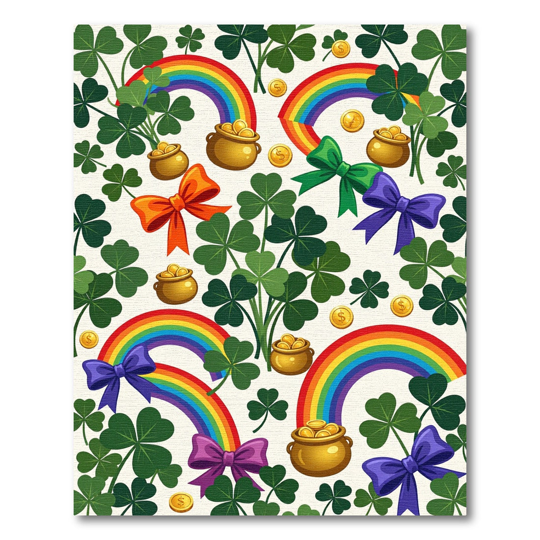 Whimsical Rainbow Shamrock Gold Coin Treasure Rug