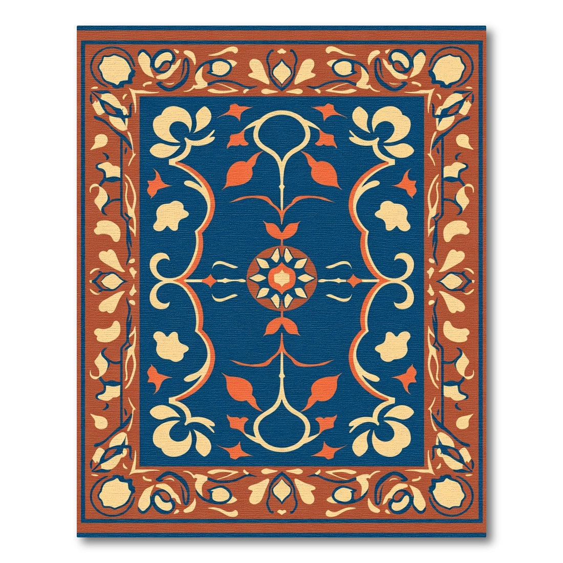 Deep Blue Amber Floral Scroll Rug