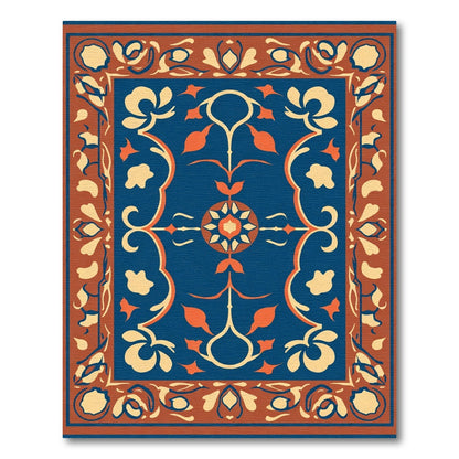 Deep Blue Amber Floral Scroll Rug