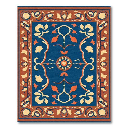 Deep Blue Amber Floral Scroll Rug