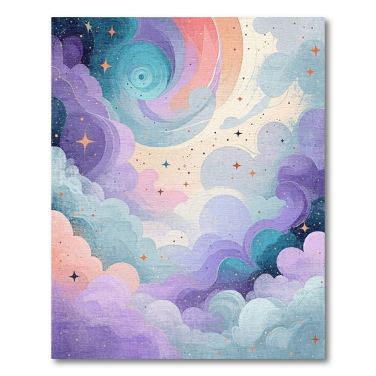 Purple Teal Swirling Stars Clouds Rug