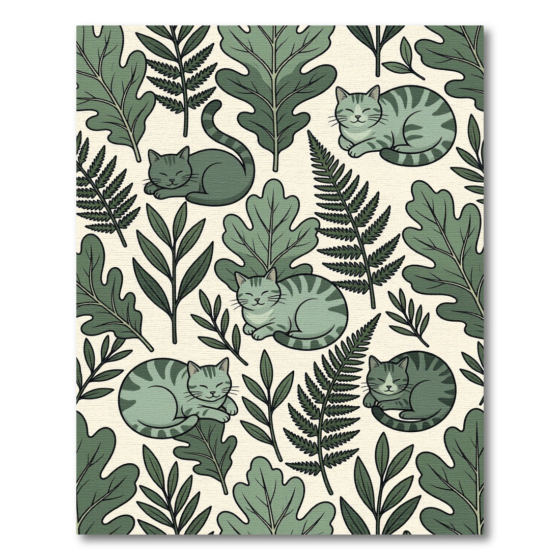 Whimsical Mint Green Cat Foliage Rug