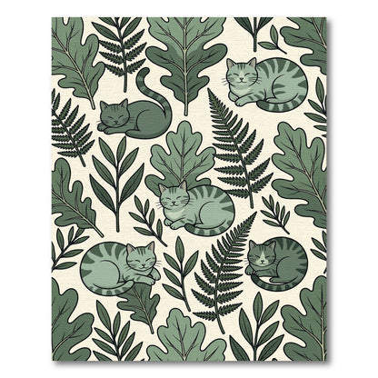 Whimsical Mint Green Cat Foliage Rug