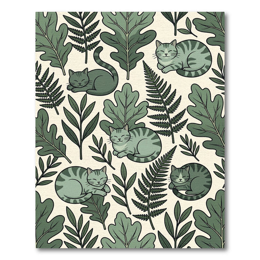 Whimsical Mint Green Cat Foliage Rug