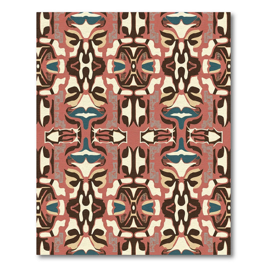 Abstract Terracotta Ivory Tribal Symmetry Rug