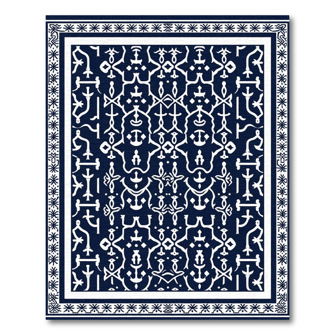 Navy Blue Ornate Scrollwork Medallion Rug