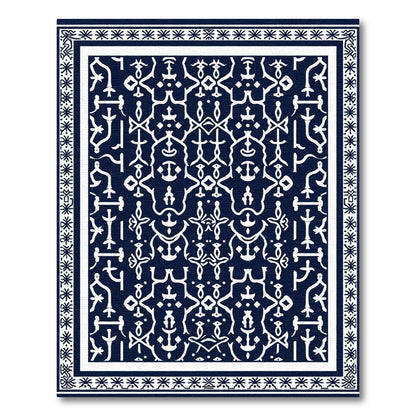 Navy Blue Ornate Scrollwork Medallion Rug