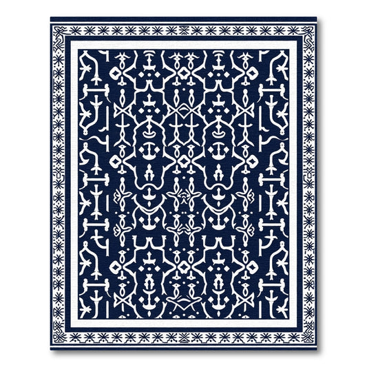 Navy Blue Ornate Scrollwork Medallion Rug