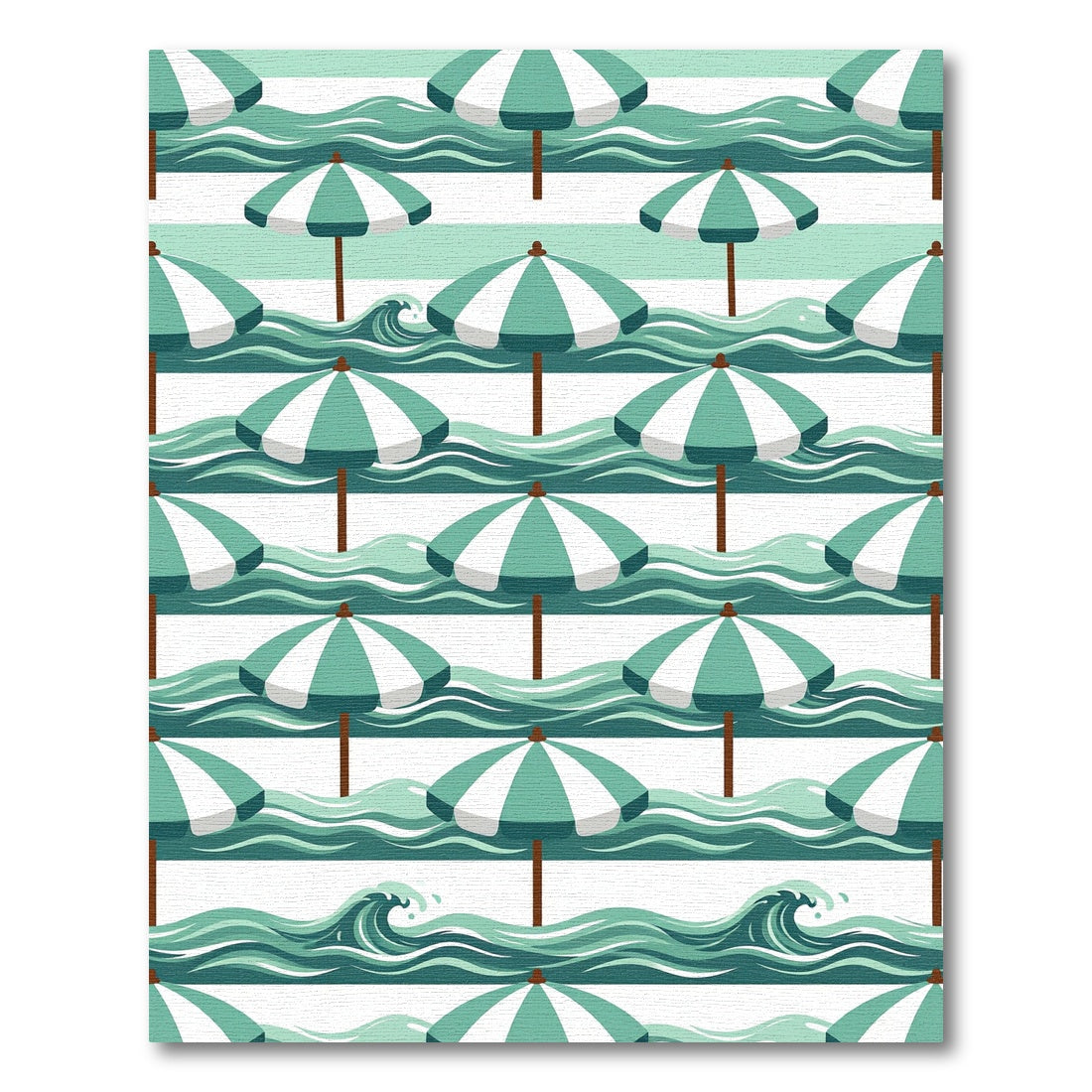 Aqua Summer Beach Umbrellas Waves Rug