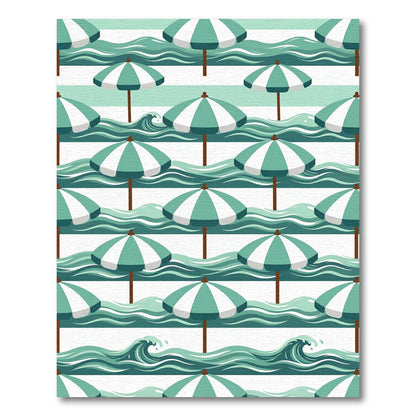 Aqua Summer Beach Umbrellas Waves Rug