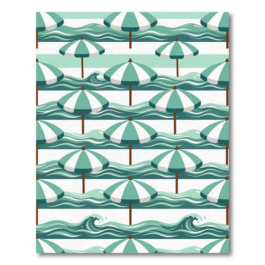 Aqua Summer Beach Umbrellas Waves Rug