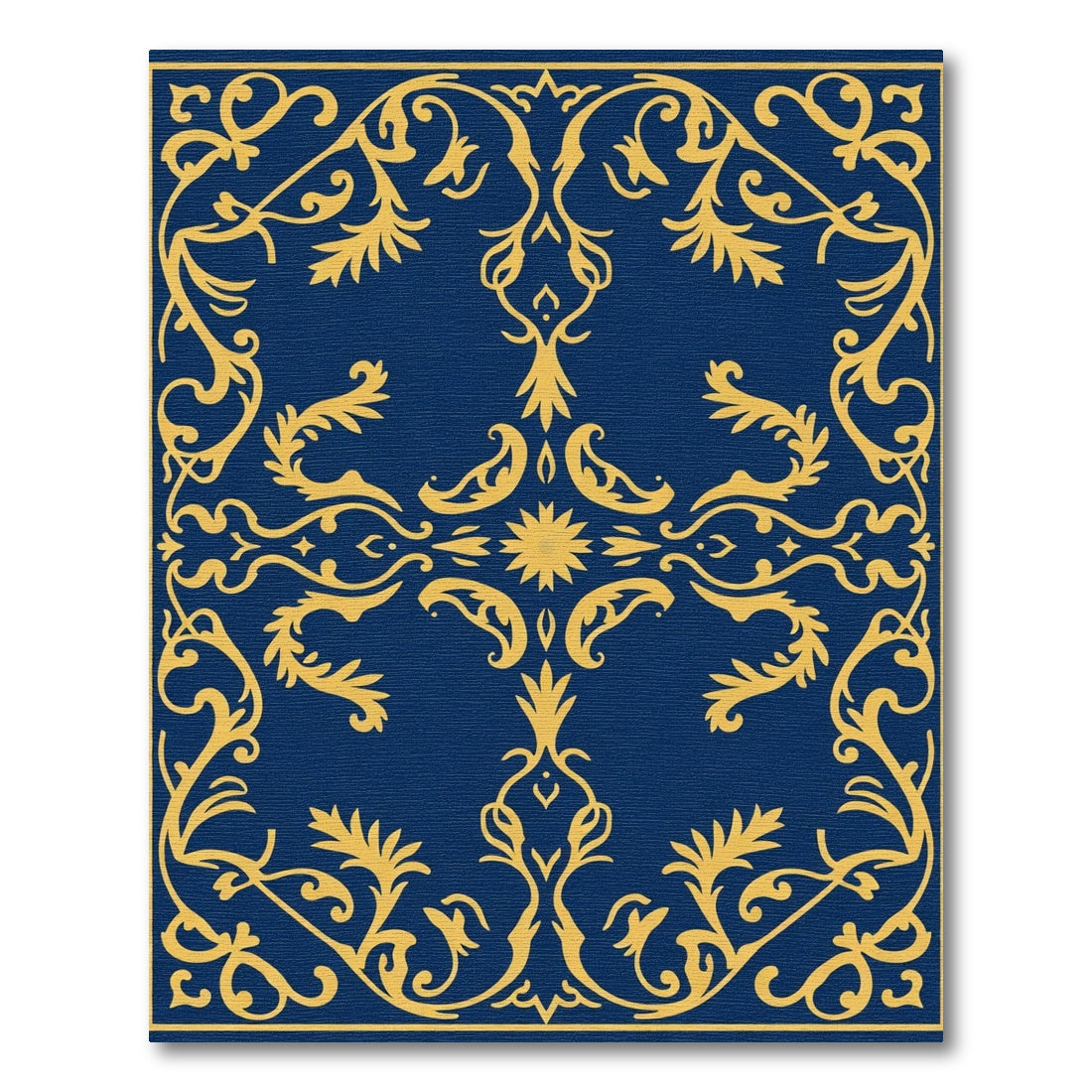 Navy Gold Filigree Floral Scroll Rug