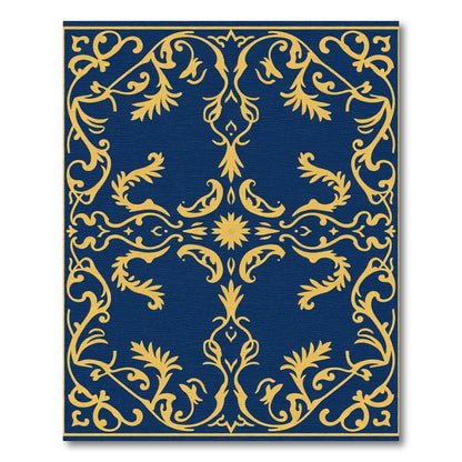 Navy Gold Filigree Floral Scroll Rug