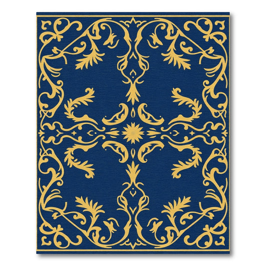Navy Gold Filigree Floral Scroll Rug