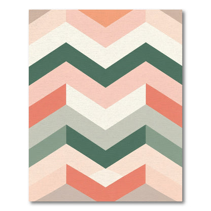 Coral Peach Green Zigzag Stripe Rug