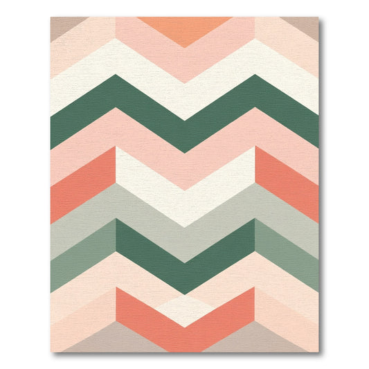 Coral Peach Green Zigzag Stripe Rug