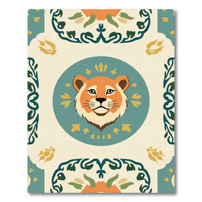 Orange Lion Medallion Aqua Floral Borders Rug