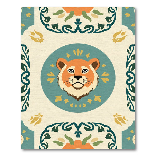 Orange Lion Medallion Aqua Floral Borders Rug