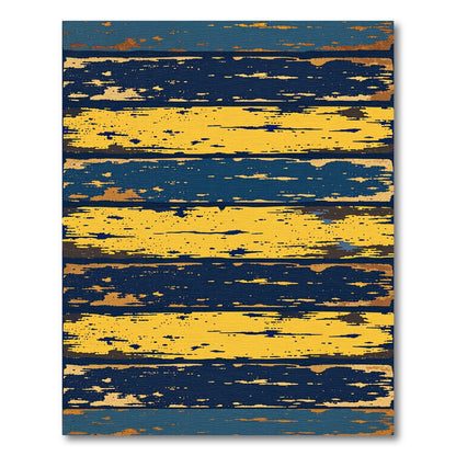 Distressed Navy and Yellow Striped Rug