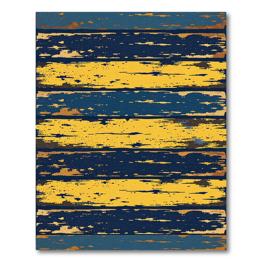 Distressed Navy and Yellow Striped Rug