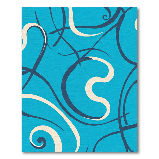 Deep Blue Ivory Swirl Abstract Rug