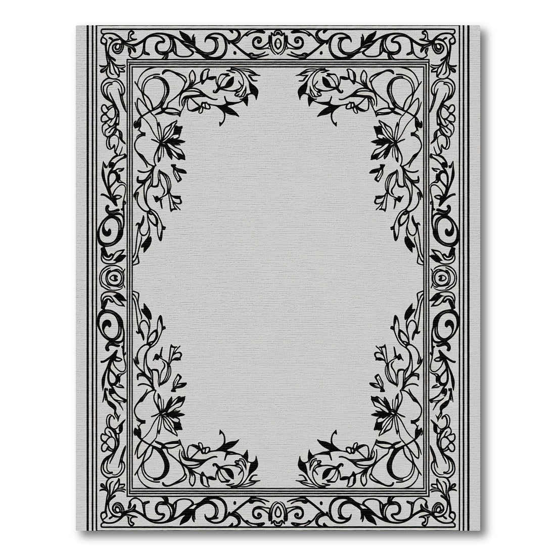 Black Ivory Floral Scroll Border Rug