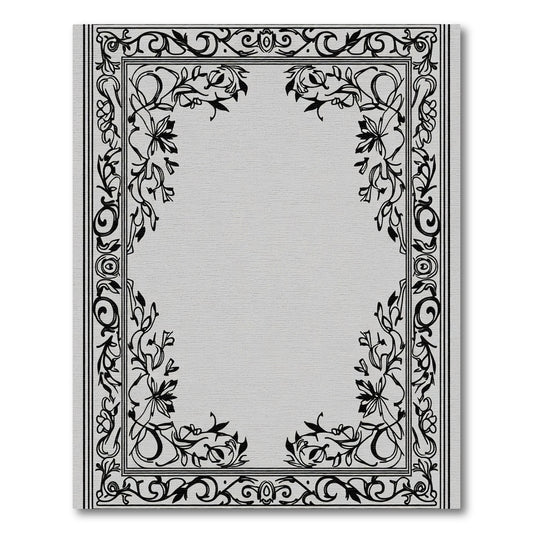 Black Ivory Floral Scroll Border Rug