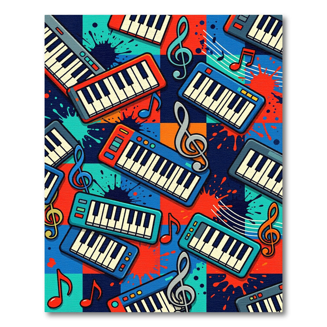 Vibrant Musical Keyboards Splatter Notes Rug