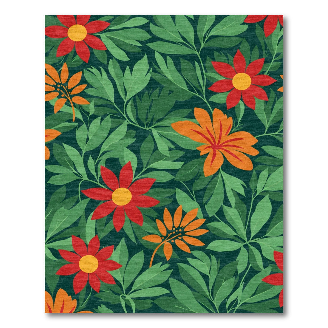 Vibrant Red Orange Floral Garden Rug