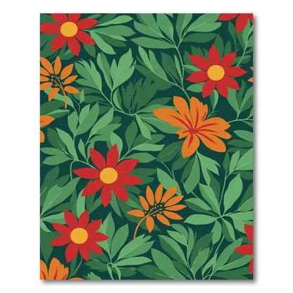 Vibrant Red Orange Floral Garden Rug