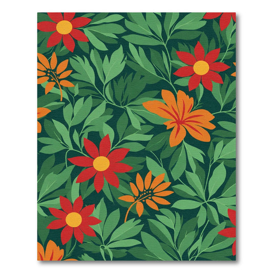 Vibrant Red Orange Floral Garden Rug