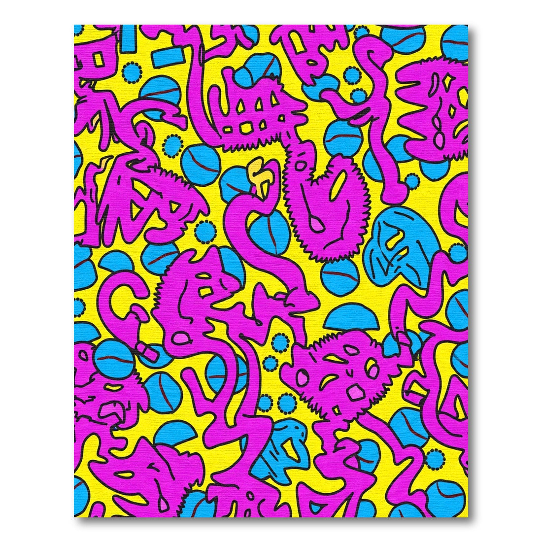 Vibrant Pink Blue Yellow Abstract Shapes Rug
