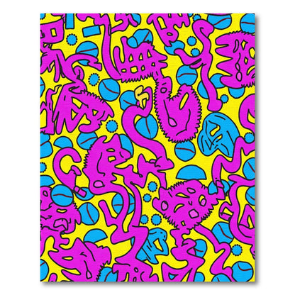 Vibrant Pink Blue Yellow Abstract Shapes Rug