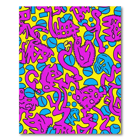 Vibrant Pink Blue Yellow Abstract Shapes Rug