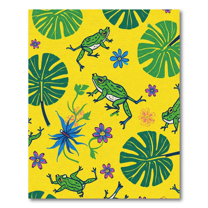 Whimsical Yellow Frog Garden Foliage Rug