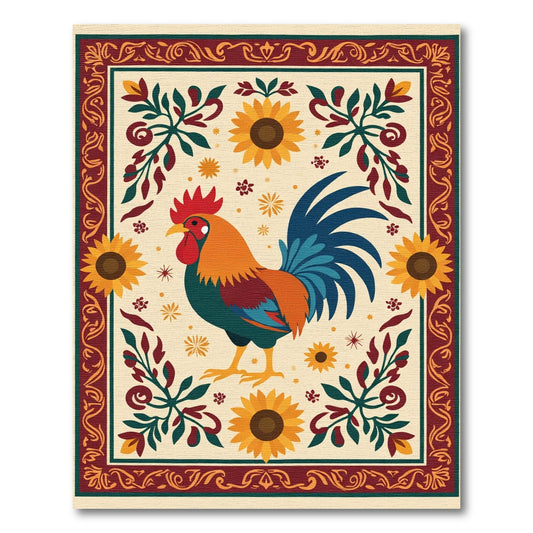Bold Rooster Sunflower Floral Arrangement Rug