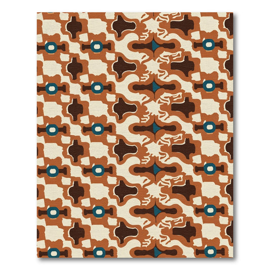 Retro Terracotta Abstract Medallion Rug