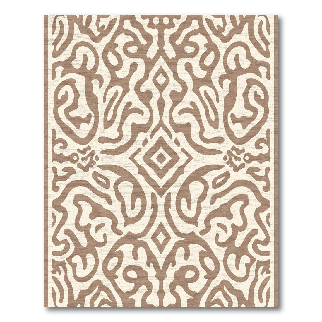 Cream Brown Damask Organic Motif Rug