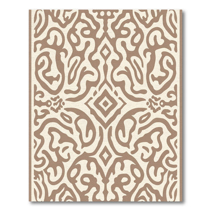 Cream Brown Damask Organic Motif Rug