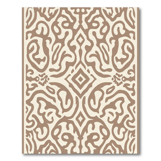 Cream Brown Damask Organic Motif Rug