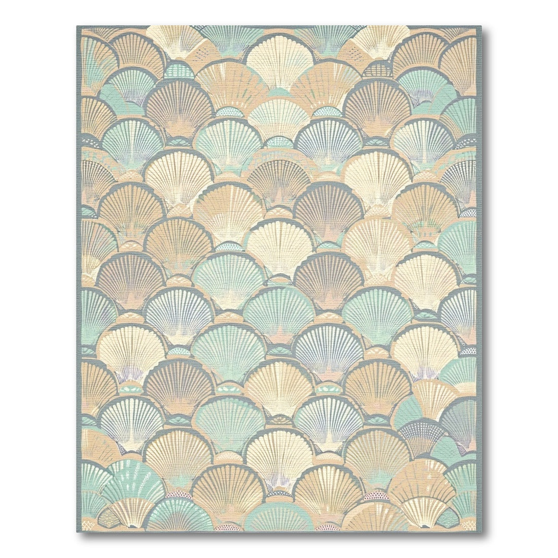 Teal Cream Scalloped Seashell Coastal Rug