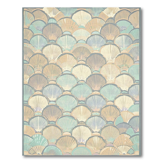 Teal Cream Scalloped Seashell Coastal Rug