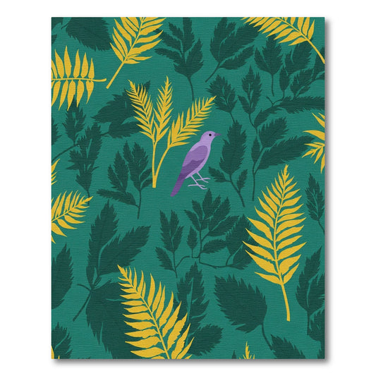Purple Bird Teal Foliage Garden Rug