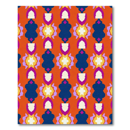 Vibrant Orange Abstract Geometric Medallion Rug