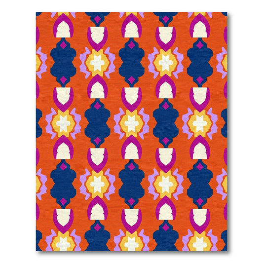 Vibrant Orange Abstract Geometric Medallion Rug