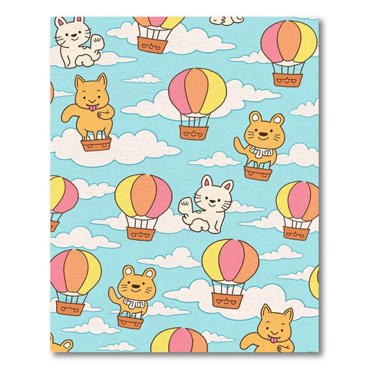 Cute Cats Hot Air Balloon Sky Adventure Rug