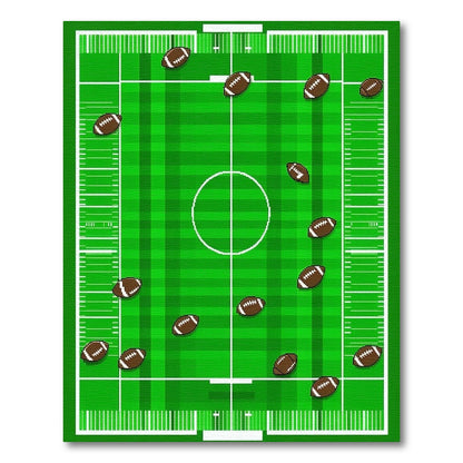 Green Scattered Footballs Gridiron Pattern Rug