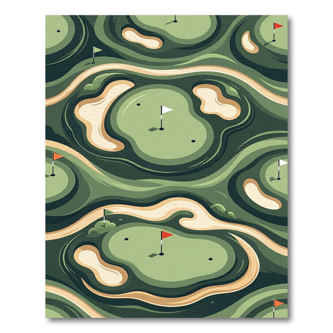 Earthy Green Abstract Golf Course Landscape Rug